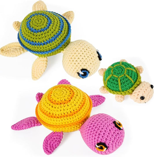 Hadwoer Crochet Kit for Beginners, Crochet Animal Kit, DIY Crochet Animal Kit with Step-by-Step Video Tutorials, Perfect for Beginners of All Ages - 3-Pack Turtle Set