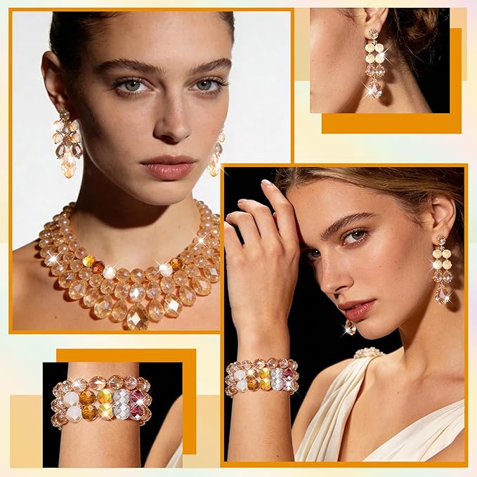 1750 Pcs Glass Beads for Jewelry Making – High Shine, Faceted Cut Design Crystal Beads, DIY Bracelet Necklace Earring Craft Kit with Organizer Box for Valentine's Day Birthday Gifts, Champagne