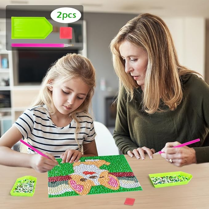 QEUOYSS Diamond Art Kit for Kids with Wooden Frame Art and Crafts for Kids Ages 6-8 -10-12 Easy to DIY Diamond Art for Kid and Adult Beginners Home Wall Decoration (Dog)