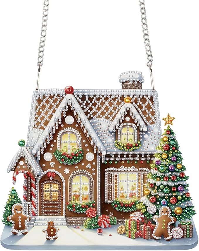 TDFERAN Diamond Painting Hanging Pendant 12x20cm Diamond Art Hanging Sign Christmas DIY Special Shaped Crystal Painting with Diamonds Wreath Christmas House Ornaments Cross Stitch Kits for Home Decor