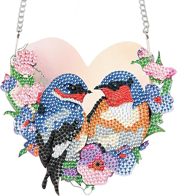 Diamond Art Painting Hanging Kit for Adults, Heart-Shaped Romantic Love Birds DIY Diamond Painting Acrylic Ornament, Diamond Art Pendant Window Suncatcher Wall Door Home Decor