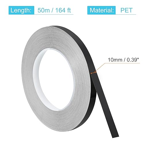 uxcell Metallic Tape, 0.39 in x 164 ft Self Adhesive Metalized Polyester Film Tape Waterproof Shiny Washi Tape for Walls Graphic Arts Gifts Wrapping Crafts Decoration, Gloss Black