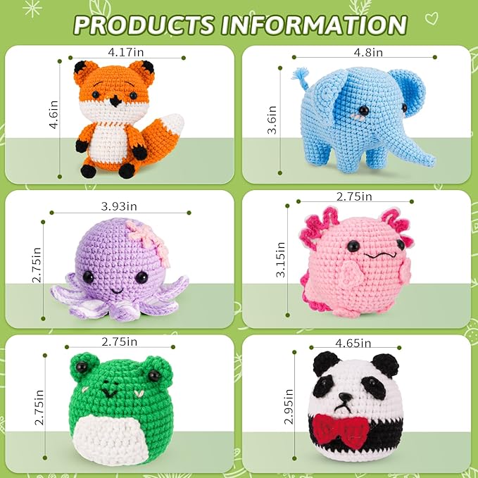 Gerute Crochet Kit for Beginners Adults Kids, Learn to Crochet with Step-by-Step Video Tutorials & Illustrated Guide, 40% More Yarn for 6 DIY Amigurumi Animal Projects, Complete Starter Supplies