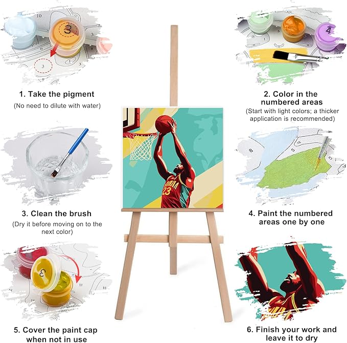 Lxmsja 4 Pack International Unified Sports Paint by Numbers Kit for Adults, Easy Framed Paint by Numbers for Adults Beginner, DIY Acrylic Oil Painting Craft Kits for Home Wall Decor 8x8 inch