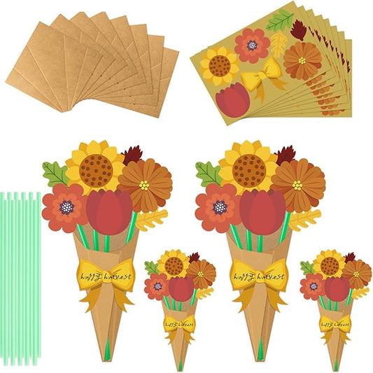 Whiosyrt Fall Flower Bouquet Craft Kit - 24Pcs Make Your Own Sunflower Thankful Autumn Florals, Thanksgiving DIY Gift, Mother's Day Flower Bouquet Classroom Fun Activities