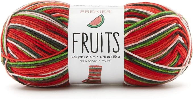 Premier Yarns Fruits Yarn, Acrylic Sock Weight Yarn for Crocheting and Knitting, 235 yds, Watermelon
