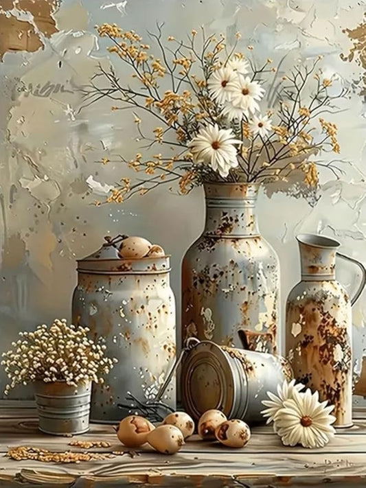 WUSARPLY Rustic Daisy Diamond Painting Kits for Adults, Flowers Diamond Art Kits Full Drill Diamond Dots Paint with Diamonds Gem Arts and Crafts for Beginner Home Wall Decor