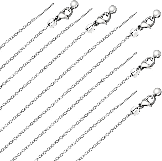 GTVOODX 10pcs Silver Adjustable Necklace Chain Stainless Steel Link Cable Chain Bulk with Needle Threader Lobster Clasps for Jewelry Making