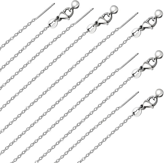 GTVOODX 10pcs Silver Adjustable Necklace Chain Stainless Steel Link Cable Chain Bulk with Needle Threader Lobster Clasps for Jewelry Making