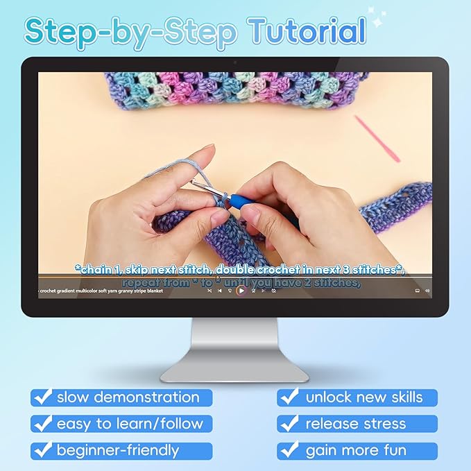 Aeelike Blanket Crochet Kit for Beginners, Super Easy Crochet Blanket Kit with Soft & Colorful Gradient Yarns Detailed Video Tutorials Crocheting Accessories, Aurora Blue Gradient & Ideal Gift