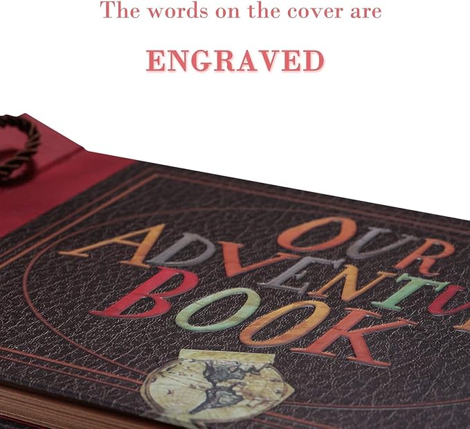Our Adventure Book Handcrafted 11.92 x 7.62" Leather-Bound Scrapbook with 80 Pages, Embossed Lettering, Inspired by 'Up', Ideal for Photos, Weddings&Travel Memories Gift Box Included (Handmade Book)