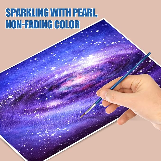 Mini Glitter Watercolor Paint Set with Paper, 24 Colors Shimmer Metallic Watercolour Painting Sets, Solid Pearl Water Color Paints for Adult, Purple 1ml Trial Pack(Mysterious Nebula)