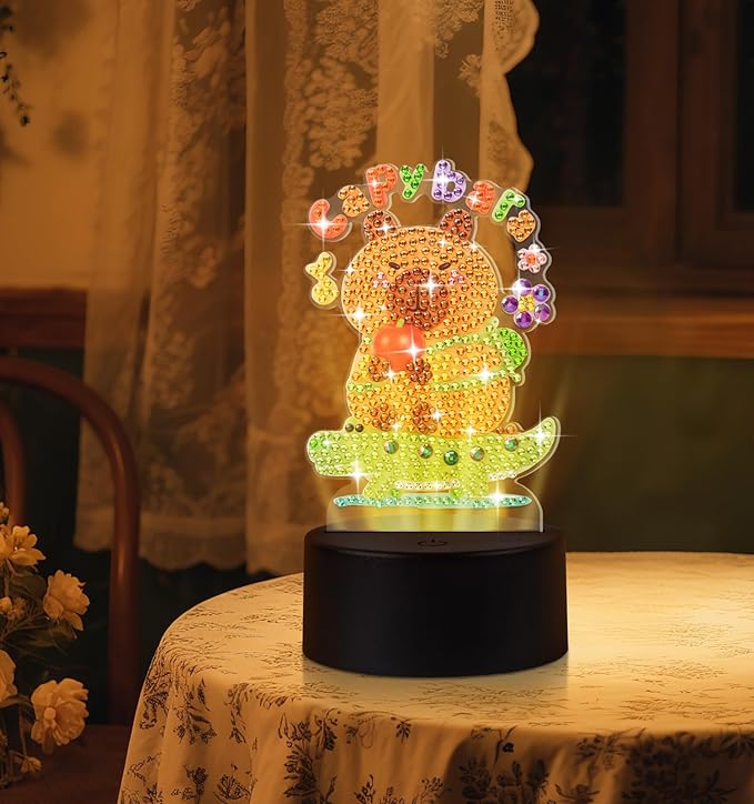 Diamond Painting Night Light, Diamond Painting Kits For Adults Desktop Ornaments For Table Tabletop Decor Diamond Art Accessories For Adult Beginner Touch Lamp for Bedrooms Living Room- Capybara