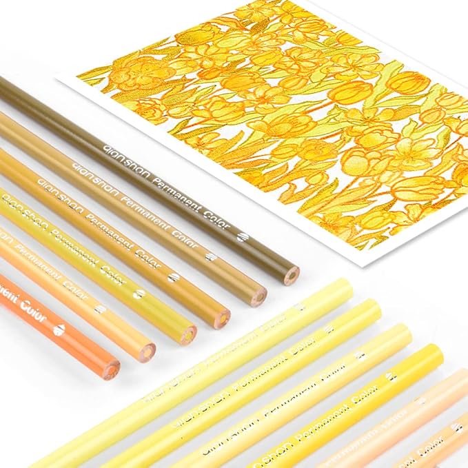 qianshan 12 Yellow Colored Pencils Oil Based Pre-sharpened Wooden Colored Pencil Set for Adults Coloring Books Drawing Sketching Art Supplies, No Duplicates
