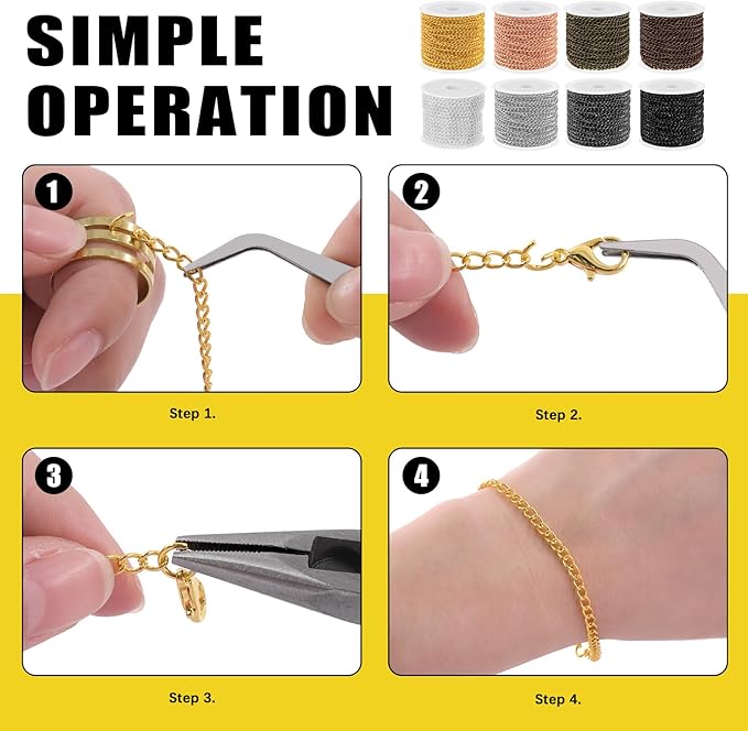 102Pcs Jewelry Making Kit, 10 Yards Necklace Chains with 50Pcs Open Jump Rings, 50Pcs Lobster Clasps, Chain Nose Pliers for DIY Necklace Bracelet Jewelry Making - Gun Black