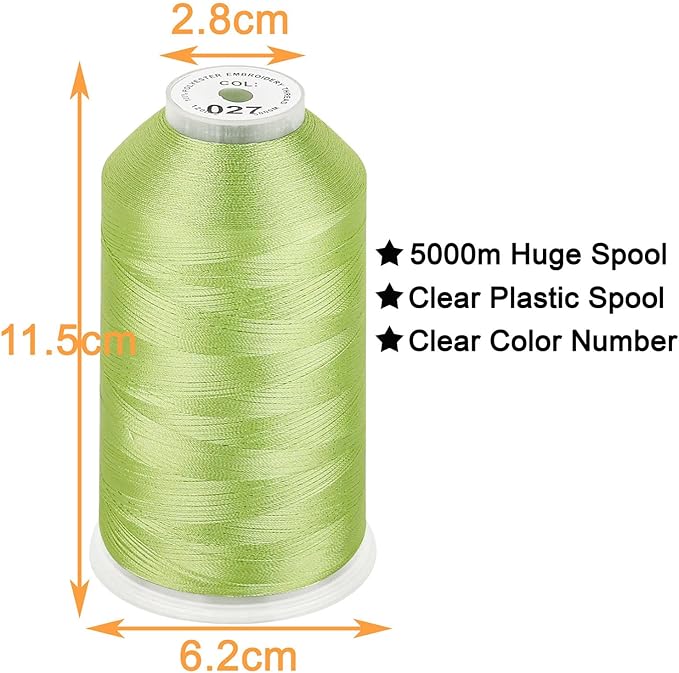 New brothread - Single Huge Spool 5000M Each Polyester Embroidery Machine Thread 40WT for Commercial and Domestic Machines - Fresh Green