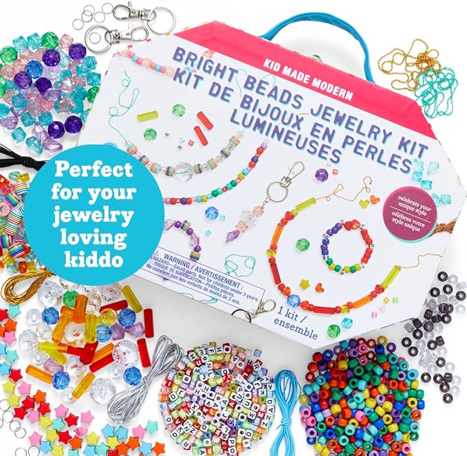 Kid Made Modern - Bright Beads Jewelry Kit - Bead Bracelet Kit - 865+ Piece Set - DIY Kids Crafts - Bulk Craft Set - Create Your Own Art - Includes Art & Jewelry Supplies - Ages 6+