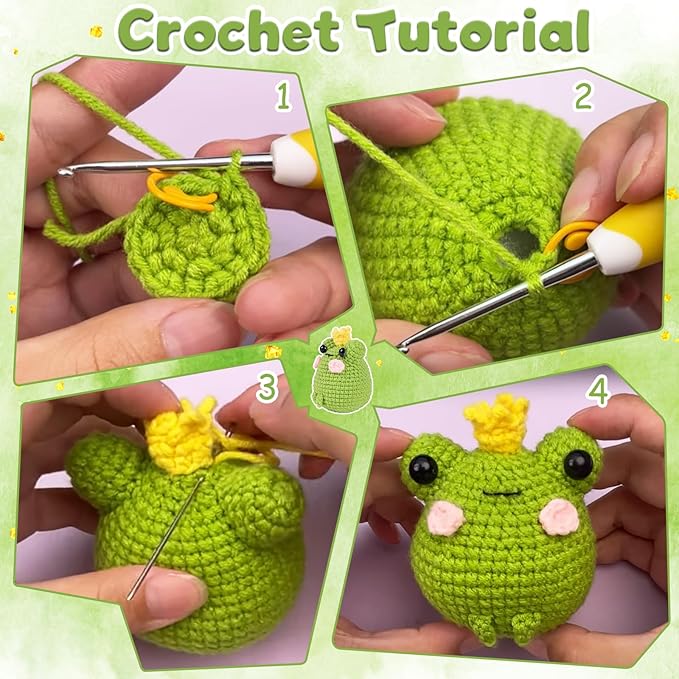 VOCHIC Crochet Kit for Beginners Frog Crocheting Knitting Kit DIY Crochet Starter Kit with Step-by-Step Video Tutorial Gift for Friends Adults