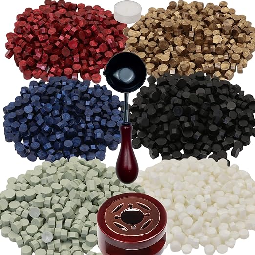 Navy Blue Wax Seal Beads, ONWINPOR 400pcs Wax Sealing Pellets Kit with Warmer, Non-Slip Spoon, Candles for Envelopes, Stamp Letter Seal, Wedding Invitations (Navy Blue)