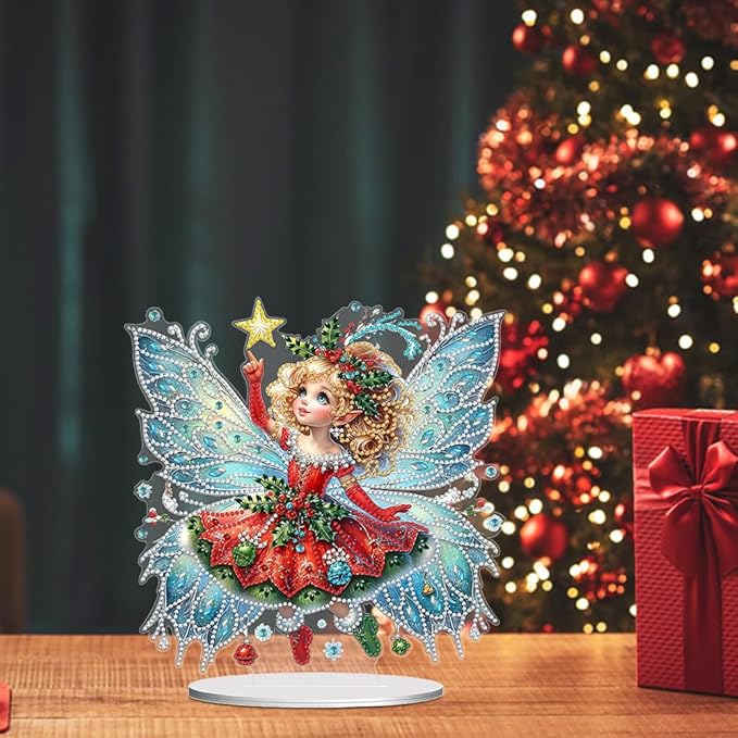 LAKEQUILL Christmas Diamond Art Painting Kits, Angel Girl Tabletop Ornament, Stand Up Diamond Art Desktop Kits for Home Office Decor, New Year Gift