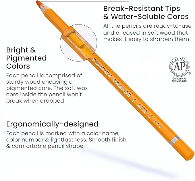 ARTEZA Watercolor Pencils, Set of 72, Water-Soluble Colored Pencils with 4 mm Break-Resistant Core, Pre-Sharpened Tips, and Metal Storage Tin for Blending, Layering, and Wet or Dry Techniques
