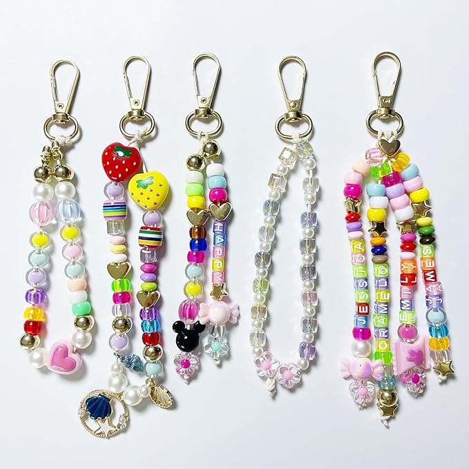 PHODDR 500+ Piece DIY Keychain Making Kit - Beaded Bag Decor Craft Set with Letter Beads and Pendants, Perfect for Girls and Teenagers - Birthday and Christmas Gift