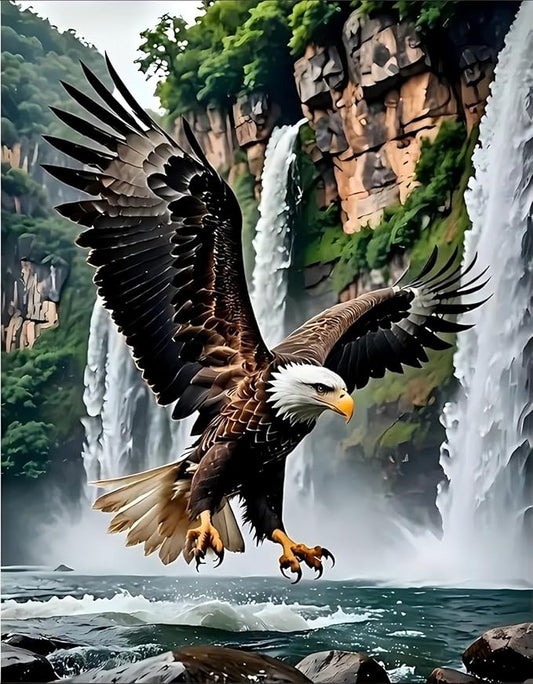 askkqtx Eagle Diamond Art Kits for Adults, Waterfall Diamond Painting Kits for Beginners, DIY 5D Full Drill Crystal Rhinestone Gem Art Craft Home Decor 12x16 Inch