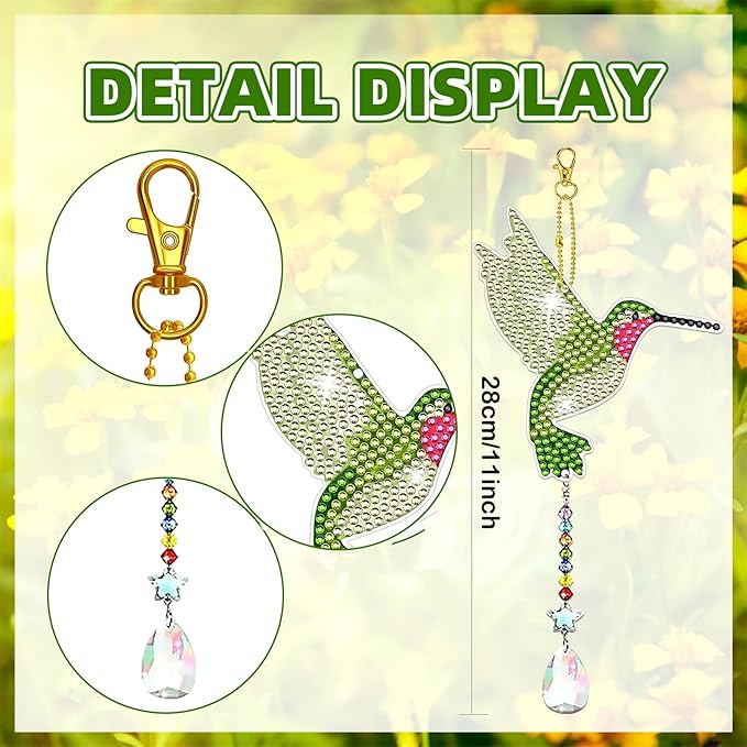 6 Pcs Diamond Painting Wind Chimes Rhinestone Hummingbird Diamond Art Suncatcher Double Sided 5D DIY Diamond Painting Kits for Adults Christmas Ornament Best Gifts for Mom