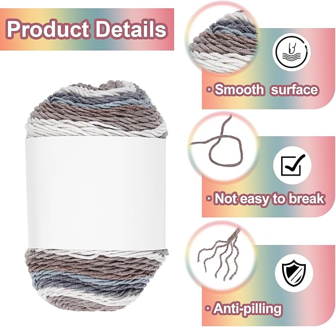 MECCANIXITY Cotton Acrylic Yarn for Crocheting, 422 Yard 5 Ply Soft Gradient Yarn Acrylic 45% Cotton 55% Used for DIY Knitting Blankets Scarves(2 Packx100g,Beige,Brown,Gray)