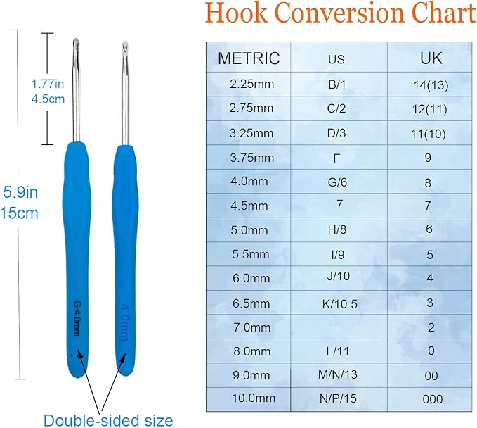 Mdoker Extra Long Crochet Hooks,Ergonomic Grip Soft Handles for Handmade DIY Crocheting,Size G/6(4.0MM)