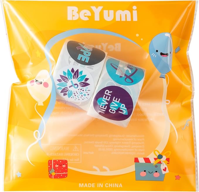 beyumi suicide awareness roll stickers - 1000pcs suicide prevention awareness stickers in 2 rolls waterproof vinyl teal purple ribbon decals laptop bottle notebook luggage gift decor for kids teens