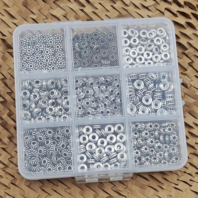 INSPIRELLE 450 Pieces Antique Silver Spacer Beads 6mm Metal Alloy Heishi Flat Rondelle Loose Beads for Bracelet Necklace Earring Jewelry Making
