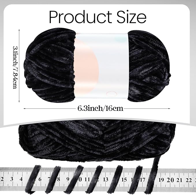 Xinnun 12 Skeins 1116 Yards Chenille Velvet Soft Thick Plush Yarn Bulk for Crocheting Knitting Blanket DIY Weaving Craft, 6mm, 3.5 Oz/Skein(Black)