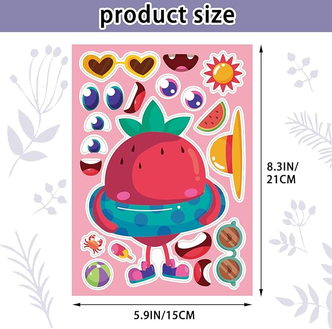 24 sheets 8.27''×5.9'' make your own summer stickers for kids toddlers, make a face stickers for kids party favors activities