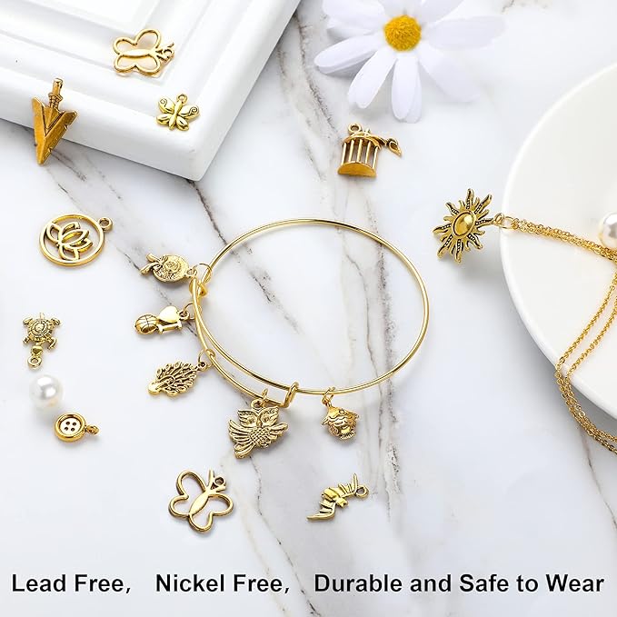 SANNIX 350Pcs Antique Gold Charms Bulk Lots Jewelry Making Charms Assorted Pendants for DIY Necklace Bracelet Earring Making and Crafting