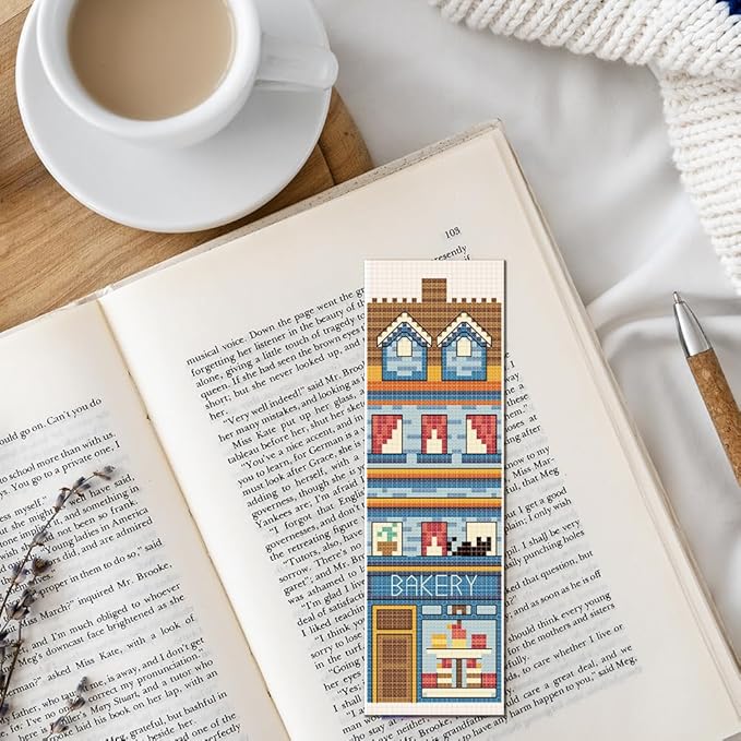 FREEBLOSS 6 Set Cross Stitch Bookmark Kit Stamped Cross Stitch Kit Street View Pattern Embroidery Set with Instruction for Adults 8''*2.4''