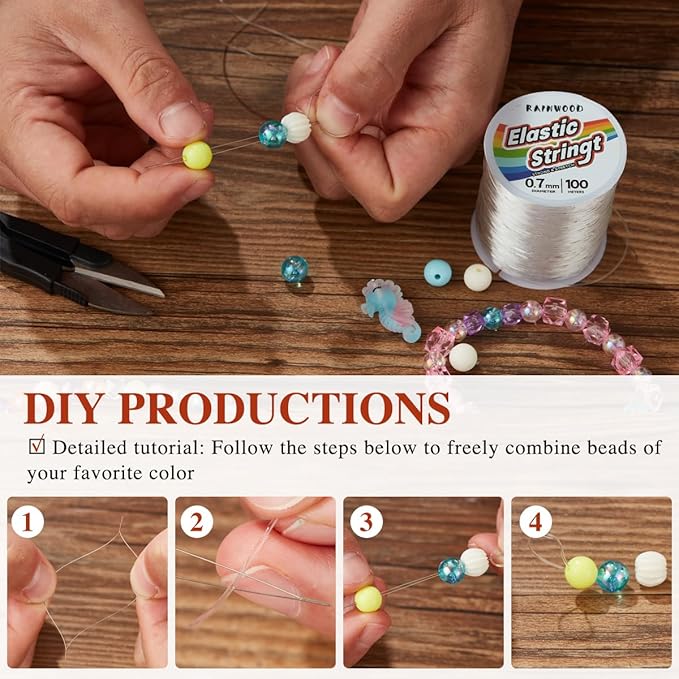 Elastic Bracelet String Cord Kit: 2 Rolls of 200m (0.5mm) Clear Beaded Stretch Cord with Tools - Perfect for Bracelet Making and DIY Jewelry Projects!