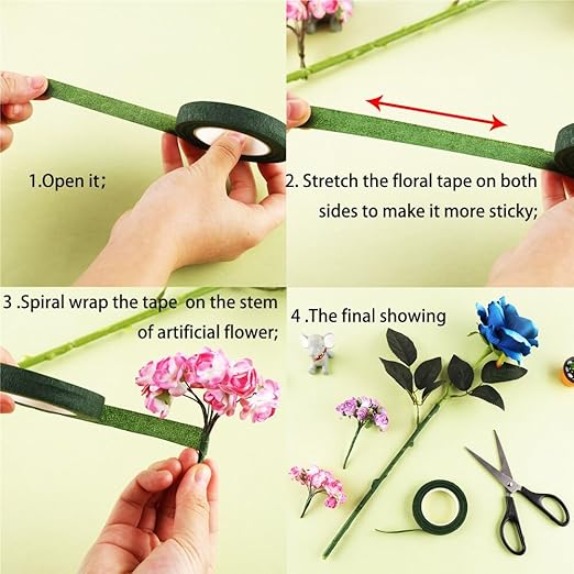 DECORA 1/2" Wide 3 Rolls Green Floral Stem Wrap Tapes for Bouquets and Brooch