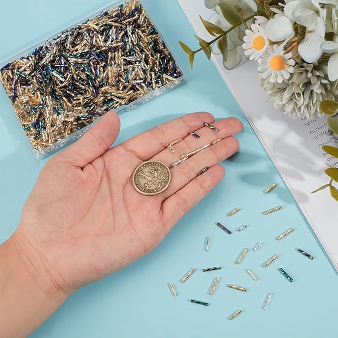 PH PandaHall 1998Pcs 9 Style Glass Bugle Beads, 6/9/12mm Long Tube Seed Bead Loose Spacer Bead for Earring Bracelet Neckalce Jewelry DIY Craft Making, Hole 0.5mm