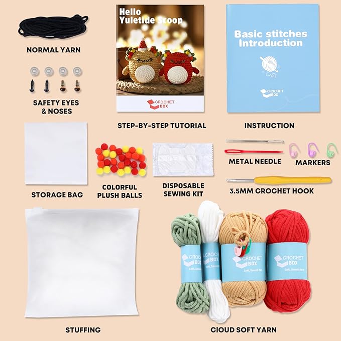 Christmas Crochet Kit for Beginners - 2 PCS Christmas Axolotl Crochet Kit, Beginners Crocheting Kitting for Adults Teen, DIY Craft Gifts with Crochets Yarns, Hook, Step-by-Step Video, Instruction