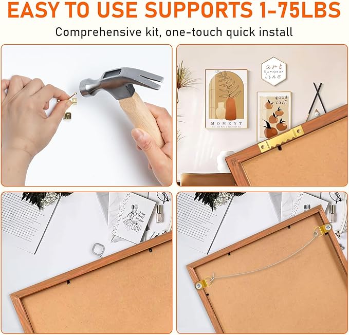 Picture Hanging Kit, 224pcs Hanging Hardware with Hooks, Wire, Nails, D Rings, Photo Sawtooth Hangers, Ring Hooks, Wall Art Frame Hanging Kit with Yellow Magnetic Level and Small Claw Hammer