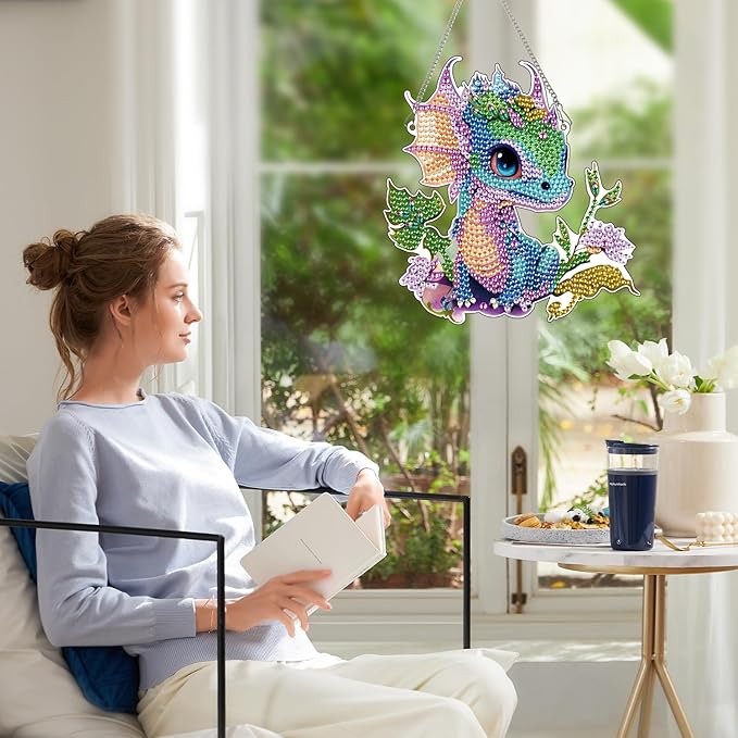 AiYuanzsh 5D DIY Diamond Art Hanging Pendant Kit, Dragon Acrylic Diamond Painting Ornament, Special Shaped Diamond Art Mosaic Suncatcher for Window and Home Decor