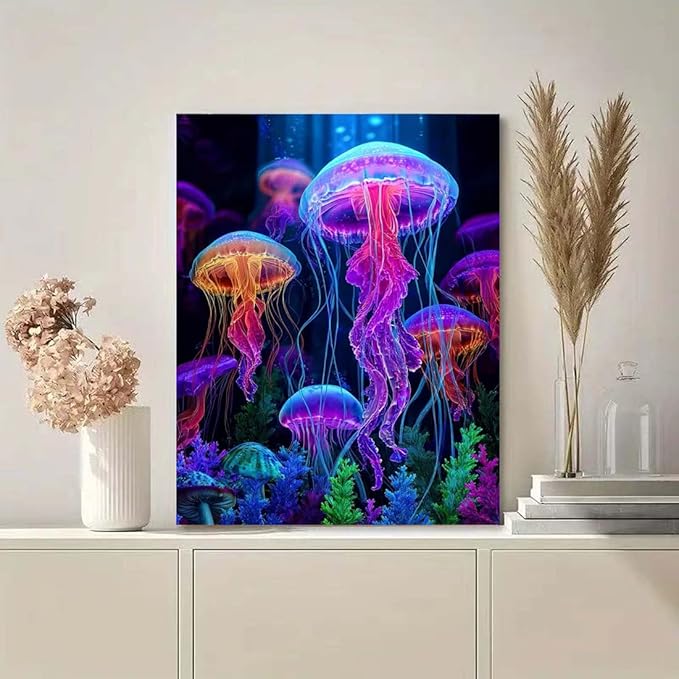 SHICERNHJ Jellyfish Diamond Art Painting Kits for Adults,5D Diamond Art Kits for Full Round Diamond Dots Painting,DIY Round Gem Art Diamond for Beginner Home Wall Decor 12 x 16 Inch