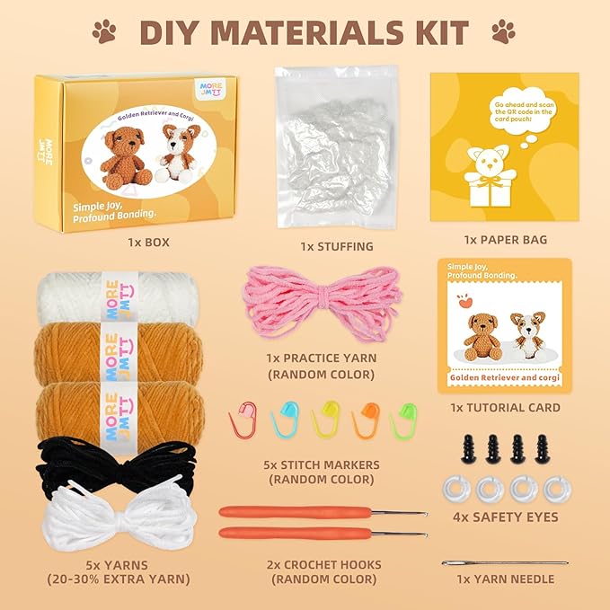 MOREJMTT Crochet Kit for Beginners, Learn to Crochet, Include Easy Knitting Soft Yarn, Step-by-Step Video Tutorial, Hook, Holiday Birthday Gift for Adults (2 Pack Dog)