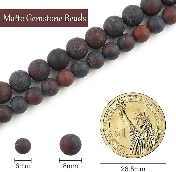 Stone Beads, 45pcs Matte Dark Red Garnet, 8mm Round Loose Beads for Jewelry Making, Bracelets, with Bag, String & Card