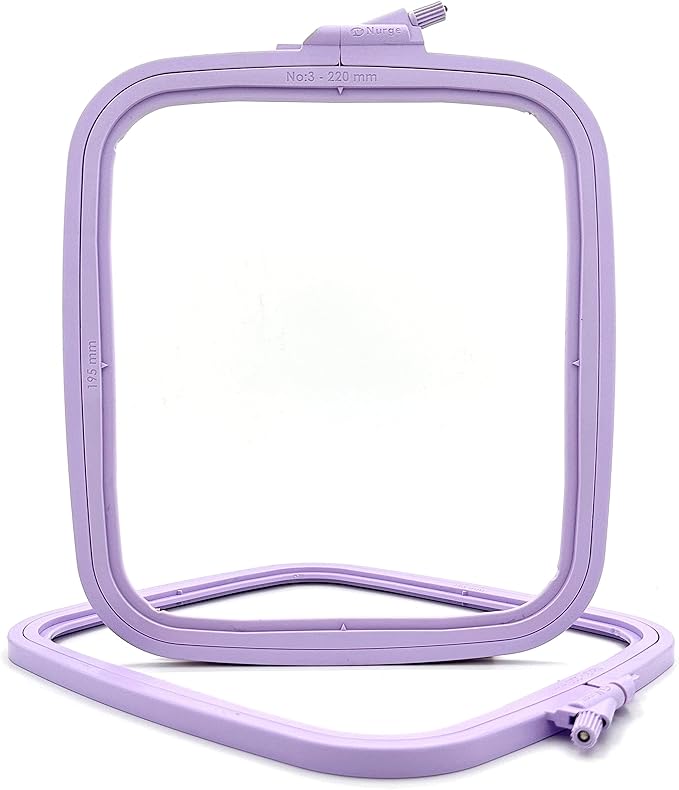 nurge square embroidery hoop - plastic cross stitch frame for needlepoint & embroidery - adjustable craft hoop - lilac - no:3 (medium)