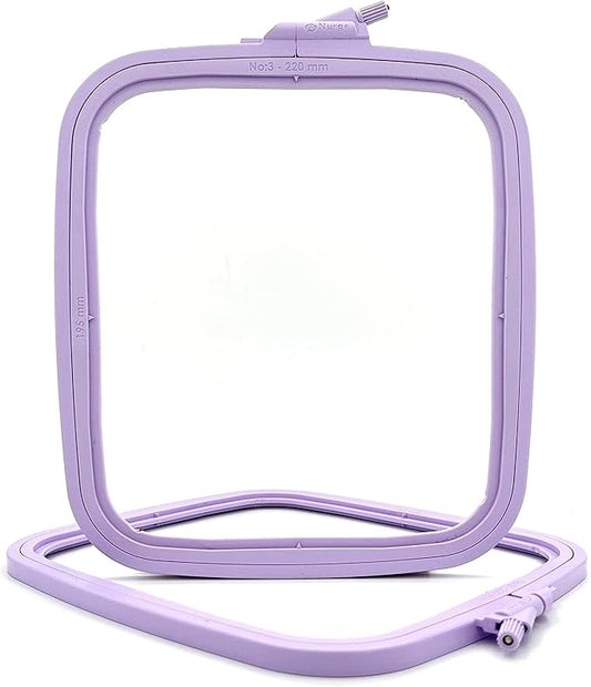 nurge square embroidery hoop - plastic cross stitch frame for needlepoint & embroidery - adjustable craft hoop - lilac - no:3 (medium)