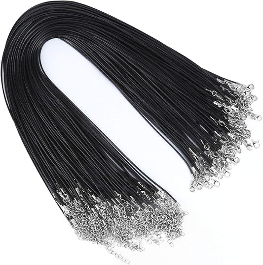 YGDZ Necklace Cord, 100pcs 1.5mm Waxed Bulk Leather Necklace Cord Necklace Rope String Chains with Clasp for Jewelry Making, Black
