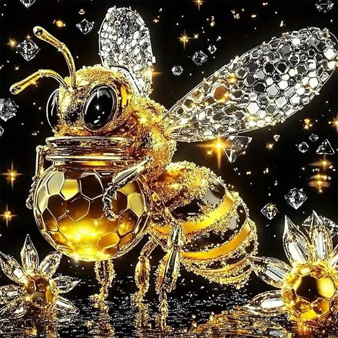 SHICERNHJ Bees Diamond Painting Kits for Adults, DIY 5D Diamond Art Kits for Beginner,Full Round Drill Diamond Arts and Crafts Gem Art Painting for Home Wall Decor 14 X 14inch