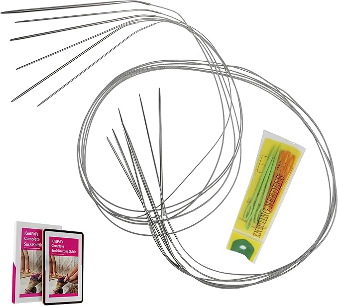 KnitPal 47-in(120cm) Stainless Steel Circular Knitting Needles Set - Magic Loop Sock Knitting Needles - 6 US Sizes: 0/2mm, 1/2.25mm, 1.5/2.5mm, 2/2.75mm, 3/3.25mm, 4/3.5mm - Free Patterns & eBook